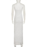 Purpdrank  Sexy Polka Dot Print V-Neck Slip Maxi Dress French Chic Sleeveless Backless Slim Bodycon Long Dress Elegant Women's Dress