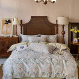 Purpdrank  Premium 600TC Egyptian Cotton Flowers Print Bedding Set Queen King Size Duvet Cover Set Flat/Fitted Bed Sheet Pillowcases 4Pcs