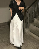Purpdrank  Spring Summer Front Cross Women's Long Skirts Pockets 2025 New White High Waist Casual Loose Straight Skirts for Women