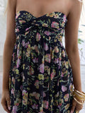Purpdrank   Fashion Backless Hollow Out Summer Long Dress Female Casual High Waist Beach Dress Vintage Printed Pleated Bohemian Dress