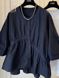 Purpdrank - Causal Overiszed Loose Doll Shirt Korean Chic O-neck Blouses 2023 Summer Ladies Puff Sleeve Pleated Blusas Camisas Mujer