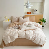 Purpdrank  Washed Cotton Color Woven Jacquard Bedding Set Duvet Cover Linen Fitted Sheet Pillowcases Home Textile