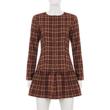Purpdrank  Sweet Style Red Plaid Shirt Dress A-line Button Up Long Sleeve Pleated Mini Dresses Women' S Clothes Fall