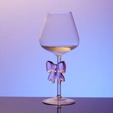 Purpdrank  Pink Bow Glass Decor Glass Cup Goblet Bow Handle Glasses Heat-resistant High Borosilicate Dessert Ice Cream Bowl Festival Gifts