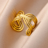 Purpdrank - Stainless Steel Rings for Women Jewelry Accessories Simple Vintage Gold Color Electroplated Adjustable Double Layer Wide Ring