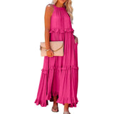 Purpdrank  Ladies' Bohemian Style High Street Summer Large Hem Stacked Long Dress Fashionable Daily Date Sexy Beach Style Pure Color Skirt