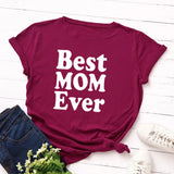 Purpdrank  Women's Loose round Ne ort Sve Cotton T-irt Thin Mom Ever Best Mom Ever Street Sle Print Creative Design Spring Su...