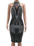 Purpdrank  Sexy see through rhinestone black summer dress women clothing backless club birthday party dress vestidos midi evening dresses