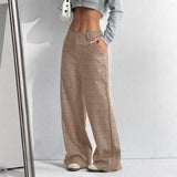 Purpdrank  Women's Formal Casual Pants with Pockets Career Plaid Trousers Spring Autumn New Style Loose Fit Low Waist Long Pants