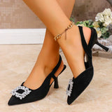 Purpdrank  Crystal Square Buckle High Heels Sandals Women Spring Summer Slip On Pointed Toe Pumps Woman Thin Heel Party Wedding Shoes Mujer