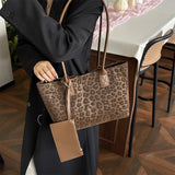 Purpdrank  2-IN-1 Leopard Pattern Tote Bag Sets For Women 2025 Luxury Designer Handbags Animal Prints Large Capacity Shoulder Shopper