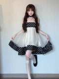 Purpdrank  Retro Polka Dot Mesh Tube Top Dress Women Summer Elegant Vacation Style Backless Slimming Short Skirt French Style High Waist...