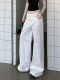Purpdrank  White Low Rise Waist Wide Leg Baggy Pants Women Y2K Streetwear Casual Loose Trousers Female Fashion Straight Pants