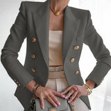 Purpdrank  Women's Autumn Blazers New Solid Fashion Casual Suit Short Jacket Golden Button Lady Suit Comfortable Commuting Long-sleeved Top