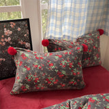Purpdrank  Winter Velvet Single Queen King Size Bedding Set Cute Fur Ball Duvet Cover Floral Flat/Fitted Bed Sheet Pillowcases 3/4Pcs