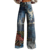 Purpdrank  Vintage Gradient Faux Denim Pants Womens Wide Leg New Fashion High Waist Casual Retro Punk Women Faux Denim Trousers Jeans