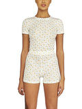 Purpdrank  Women Spring Summer Two Pieces Knitted Shorts Set Long Sleeve Floral T-shirts Crop Tops High Waist Shorts Outfits Streetwear