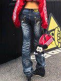 Purpdrank   American style retro y2k millennium style jeans summer new design sense subculture low waist trendy slightly flared pants