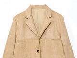 Purpdrank  New Autumn Women's Casual Sle Two-Button Long Sve Loose Suede Vesent Coat Flip Collar Polyester Fiber Faionable