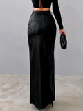 Purpdrank  Sexy Split PU Faux Leather Retro Long Skirts For Women 2025 Spring Fashion Solid High Waisted Office Straight Skirt Female Y2K