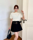Purpdrank  Summer Vintage Women's Pleated Skirts with Belted 2025 New Solid High Waist Casual Loose A-line Sexy Mini Skirts Female