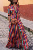 Purpdrank  Summer Long Dress 2025 Women Split-joint Buttons Bohemia Vintage Loose Beach Vacation Striped Maxi Dresses for Woman
