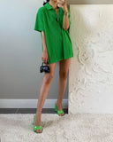 Purpdrank  Women's Terry Cloth Dress Green T-Shirt Collar Loose Fit Casual Spring Summer Maxi Dress