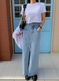 Purpdrank  Casual Botton Split Denim Skirts Female Sping Summer Vintage Long Skirt Ladies High Waisted Pocket Jeans Skirt