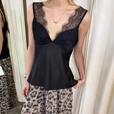 Purpdrank  Sexy French Lace Suspender Shirt Vest Satin Interior Fashion Niche Simple Top