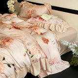 Purpdrank  Vintage French Rose Flowers Prints Ruffles Bedding Set 100% Cotton Brushed Fabric Duvet Cover Set Bed Sheet Pillowcases 4Pcs