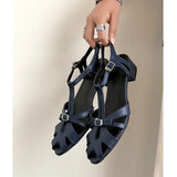Purpdrank   New Handmade Shoes Genuine Leather Hollow-out Mid Heel Sandals High Quality Soft Comfortable Elegant Ladies Shoes 34-40