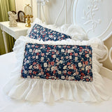 Purpdrank  2Pcs Romantic French Pure Cotton Princess Style Pillowcases Lace Vintage Pillow Cover Cushion Ruffles Pillow Sham 48*74cm