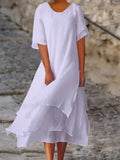 Purpdrank  Spring Summer Fashion White Long Women's Irregular Dress V-neck Half Sleeve Leisure Vacation Beach Dresses for Women Robe Femme