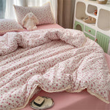 Purpdrank  Bedding Set INS Girls Cherry Soft Washed Cotton Bed Sheet Queen King Size Duvet Set Flower Comforter Set Pillowcase Bed Linens
