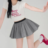 Purpdrank  Kawai Plaid Pleated Flower Bud Skirt Women Summer High Waist Slim Fit Mini Skirt Anti-exposure A Word Ultra  Puffy Shorts Faldas