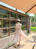 Purpdrank  Elegant Seaside Vacation Floral Printed Dress Summer Off Shoulder Women Camisole Dress Slim Casual Ruffles Fairy Dress