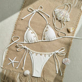 Purpdrank  Sexy Lace-up Shell Decoration Bikini Set For Women Summer Boho Beach Swim Wear Casual Floral Pirnted Two Pieces Suit Swimsuit