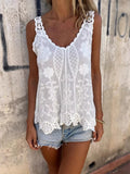 Purpdrank  Summer New Pure Color Sleeveless Tank Tops Lady Simple Beach Vacation Irregular Top Fashion U Collar Lace Hollow Out Halter Vest