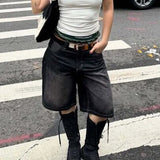 Purpdrank  Y2k Bermuda Denim Shorts Low Waist Loose Fit Baggy Jorts with Pockets Summer Vintage Wide Leg Jeans Cyber Grunge Streetwear