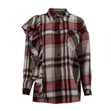 Purpdrank  Vintage Long Sleeves Pocket Blouses Collared Casual Tops 2025 Plaid Shirts for Women Spring Autumn Ruffle Button Down Shirts