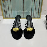 Purpdrank  Shoes Woman Summer New Black Metal Decorative Women's Sandals Outerwear Fashion Open Toe Thin Heels Slippers