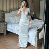 Purpdrank  Sexy Slim Long Dresses For Women Summer Short Sleeve V-neck Bodycon Maxi Dress Elegant Vestidos