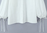 Purpdrank  New Spring White Cotton Long Lantern Sleeve Shirt Women Embroidery Lace Peter Pan Collar Front Open Buttons Loose Tops Blouses