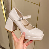 Purpdrank  Vintage Chunky High Heels Mary Jane Shoes for Women Patent Leather Platform Pumps Woman Square Toe Thick Heel Black Lolita Shoes