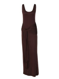 Purpdrank  Elegant U-Neck Sleeveless Bodycon Long Dress Women's Solid Color Ribbon Tie-up Ruched Slim Maxi Dress for Date Night Party