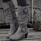Purpdrank  Knee-high Zipper Women's Modern Boots Women's Shoes High Quality New Pointed Toe Solid English Style Fashion Casual Plus Size 43