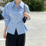Purpdrank  Spring Summer Casual Women White Shirt Elegant Waist-Tight Long Sleeve Office Lady Blouse Korean Temperament High Quality Shirts