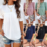 Purpdrank  Summer Women's T-shirt Lace Collar Female Short Sleeve Tops Solid Color Hollow Out Lady's Blouse Women's Bottoming Shirt