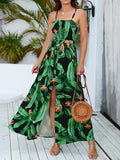 Purpdrank   Boho Floral Print Long Dress Women Summer Sexy Sleeveless Backless Bandage Dress Beach Sundress Elegant Green Maxi Dress Vestido