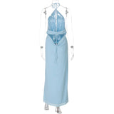 Purpdrank  Summer Sexy Dress Sets Women Hollow Out Backless Halter Top Slim Skirt Set Fashion Vacation Party Casual Y2k Dress Set